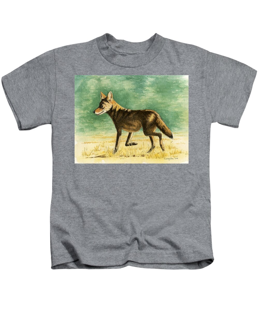 Coyote Kids T-Shirt featuring the drawing Coyote by Timothy Livingston
