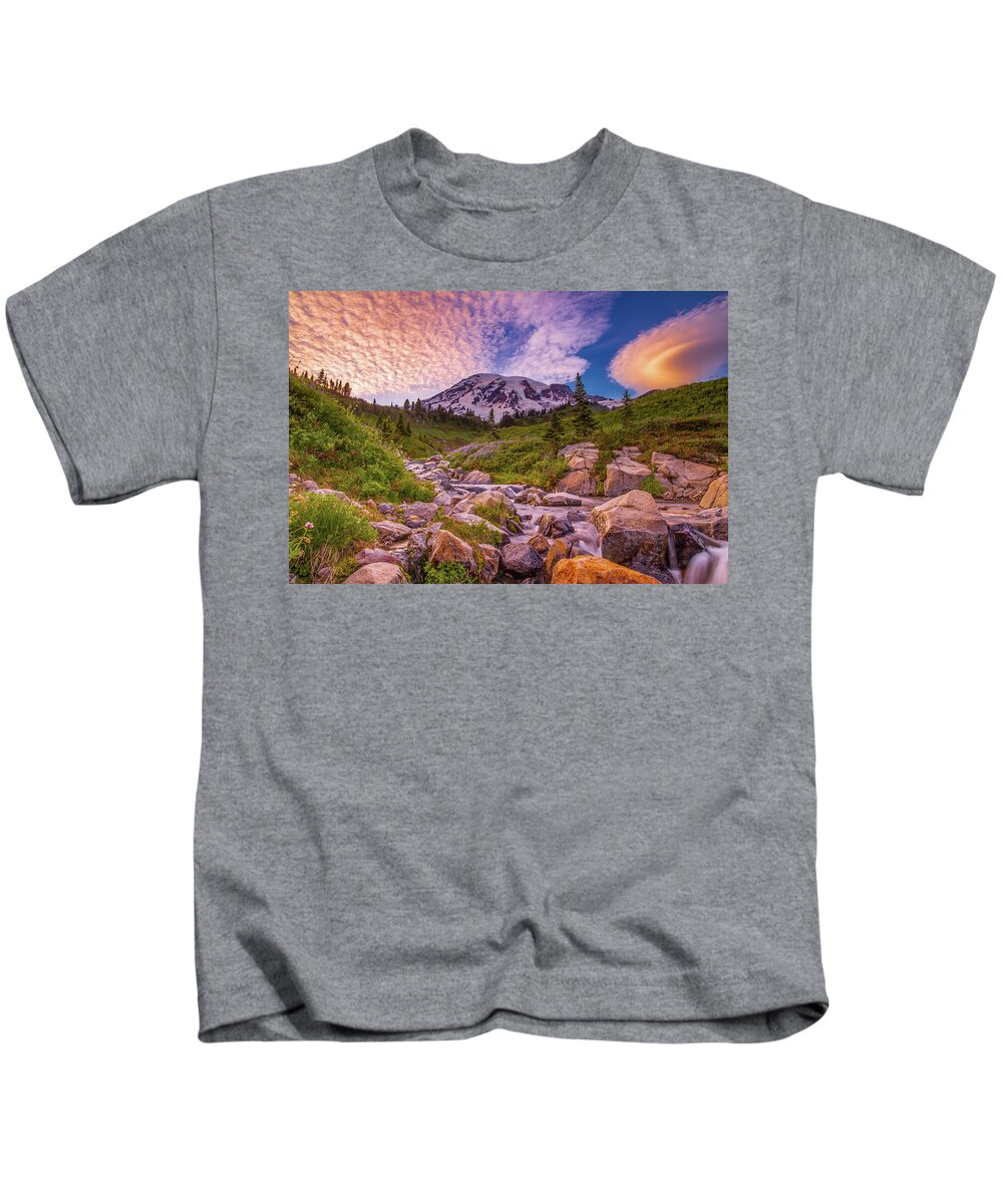 Mount Rainier Kids T-Shirt featuring the photograph Crazy Clouds by Judi Kubes
