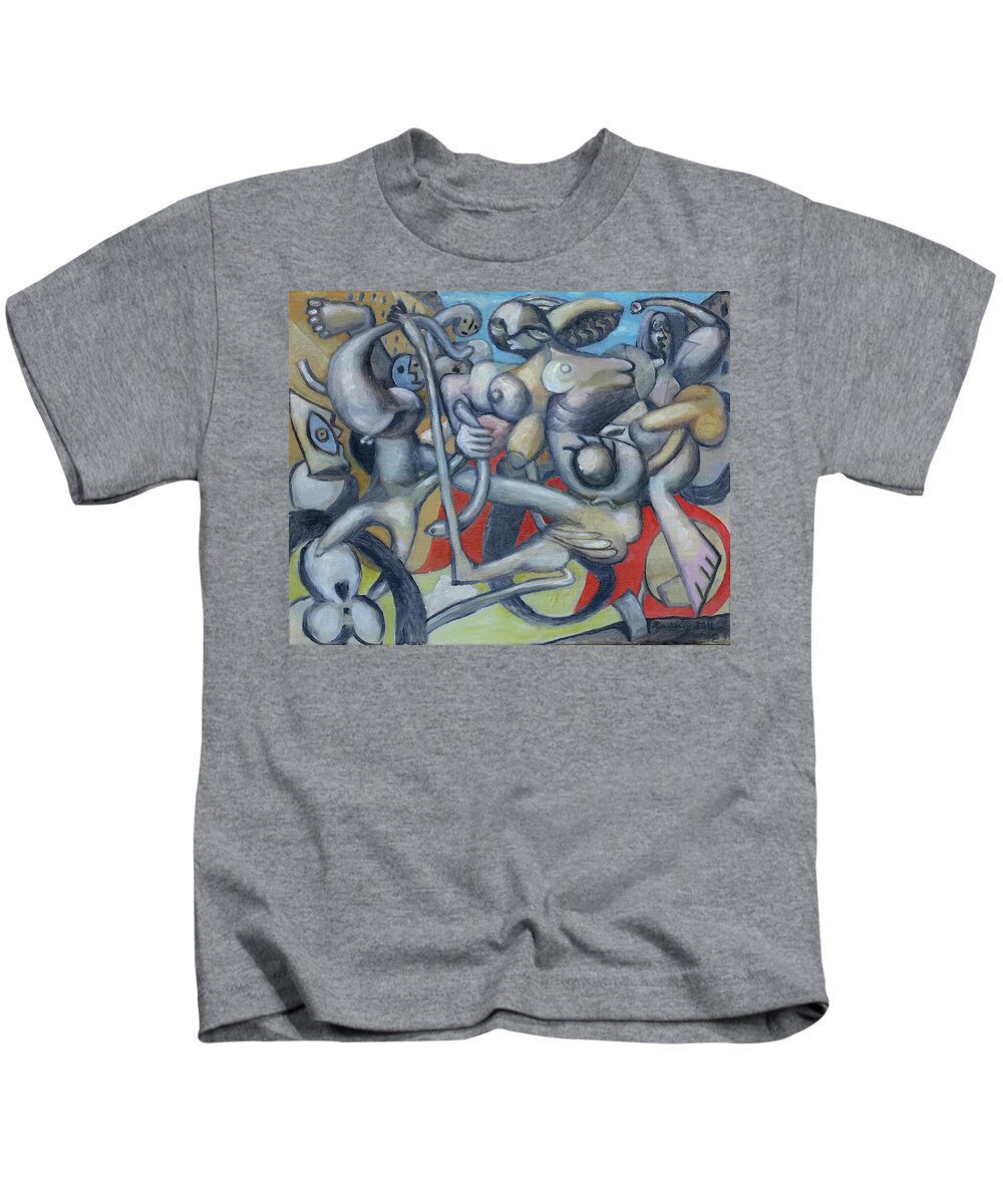 Abstract Kids T-Shirt featuring the painting Crossbar Ride by Peregrine Roskilly