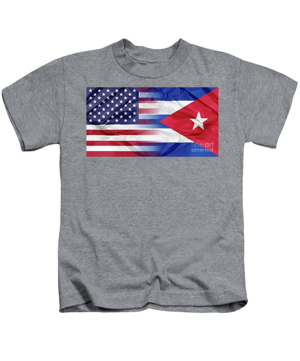 America Kids T-Shirt featuring the photograph Cuba and USA flags by Benny Marty