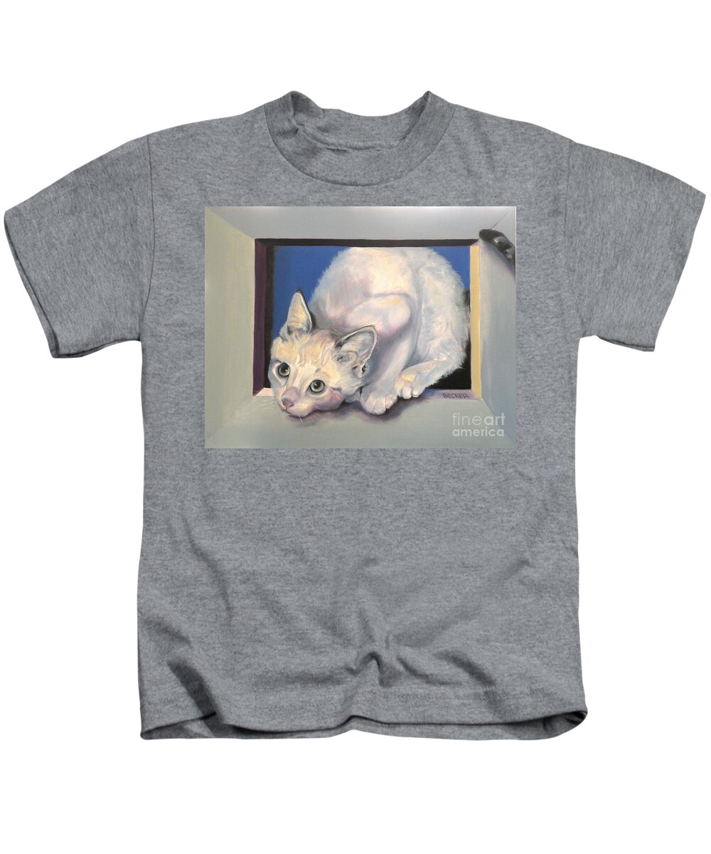 Cat Greeting Card Kids T-Shirt featuring the painting Curiosity by Susan A Becker