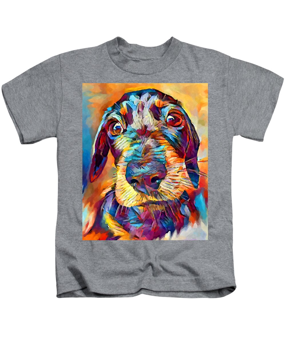 Dog Kids T-Shirt featuring the painting Dachshund 2 by Chris Butler