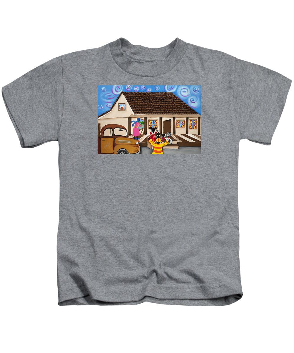 Sabree Kids T-Shirt featuring the painting Daddy's Home by Patricia Sabreee