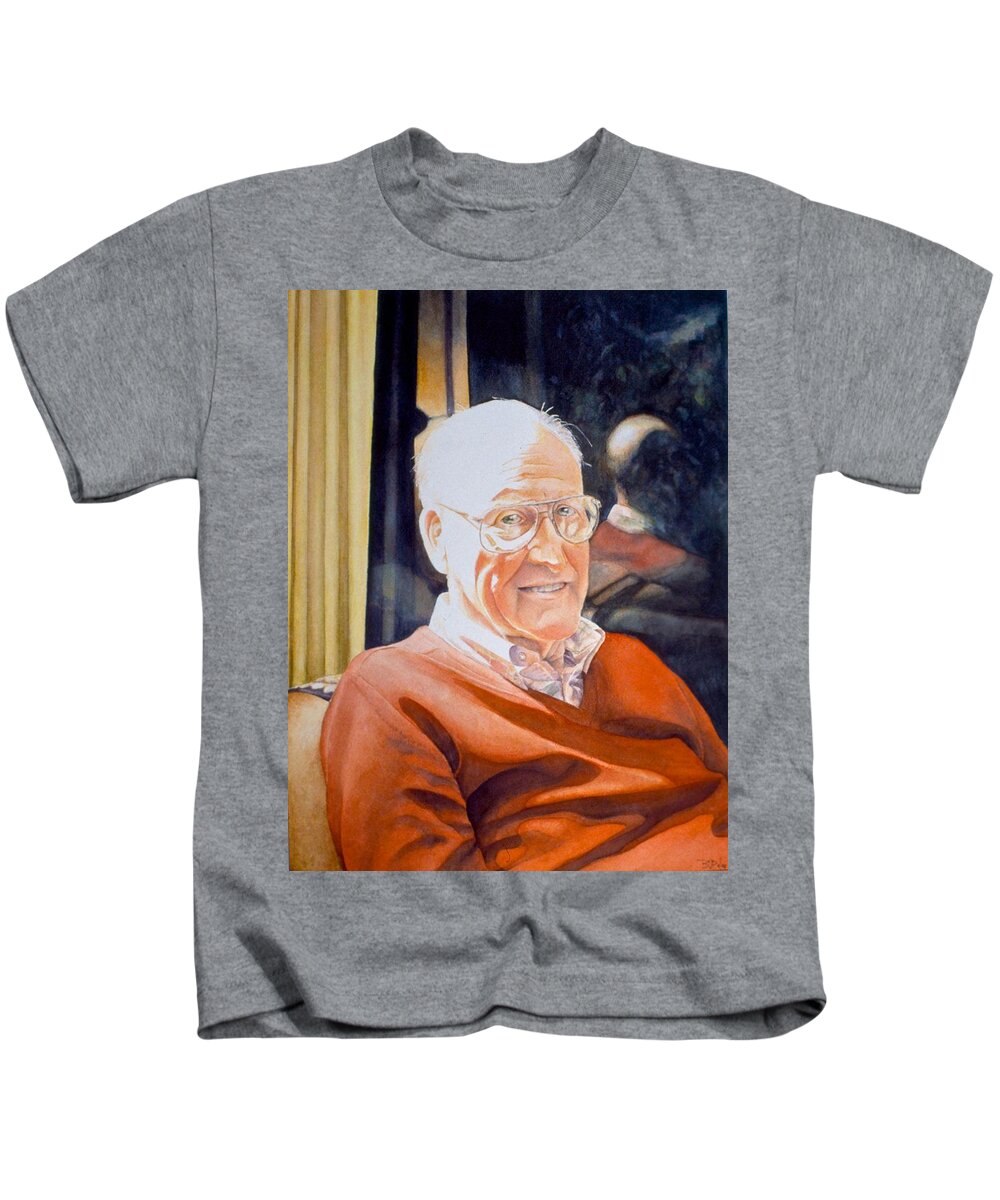 Portrait Kids T-Shirt featuring the painting Dad's Red Sweater by Barbara Pease