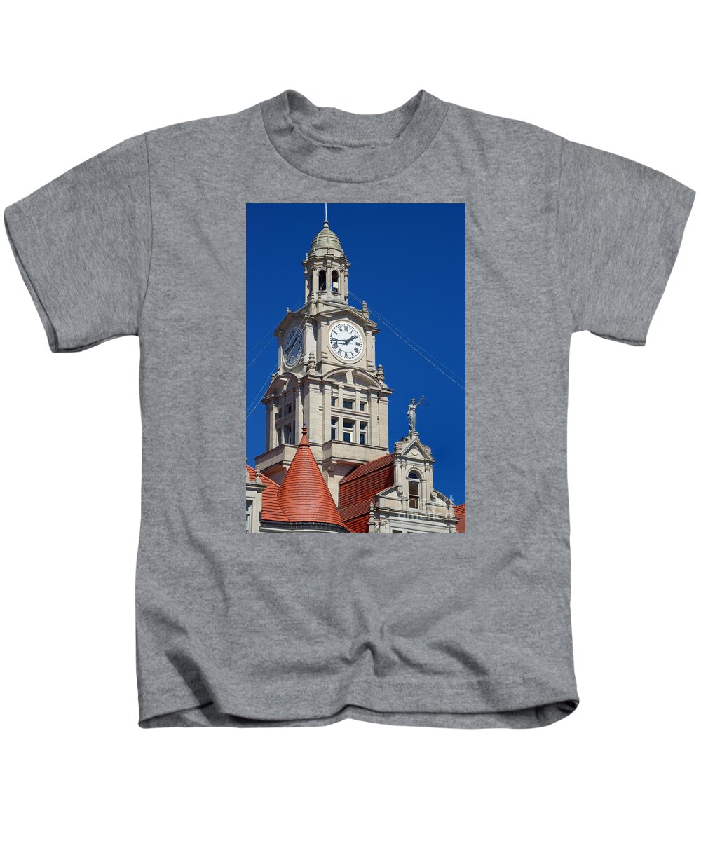 Dallas County Courthouse Clock Tower Adel Iowa Kids T-Shirt featuring the photograph Dallas County Courthouse Clock Tower 1386 by Ken DePue