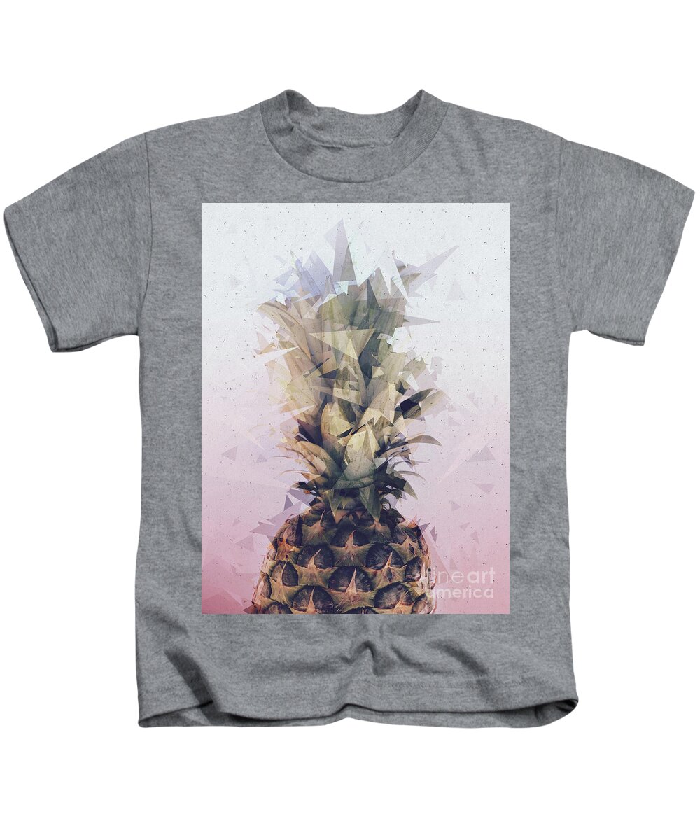 Defragmented Kids T-Shirt featuring the mixed media Defragmented Pineapple by Emanuela Carratoni