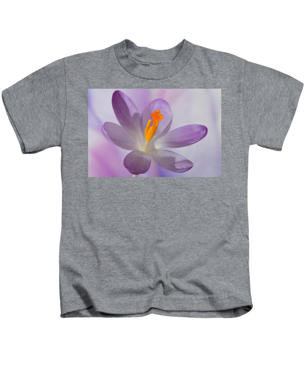 Crocus Kids T-Shirt featuring the photograph Delicate Spring Crocus. by Terence Davis