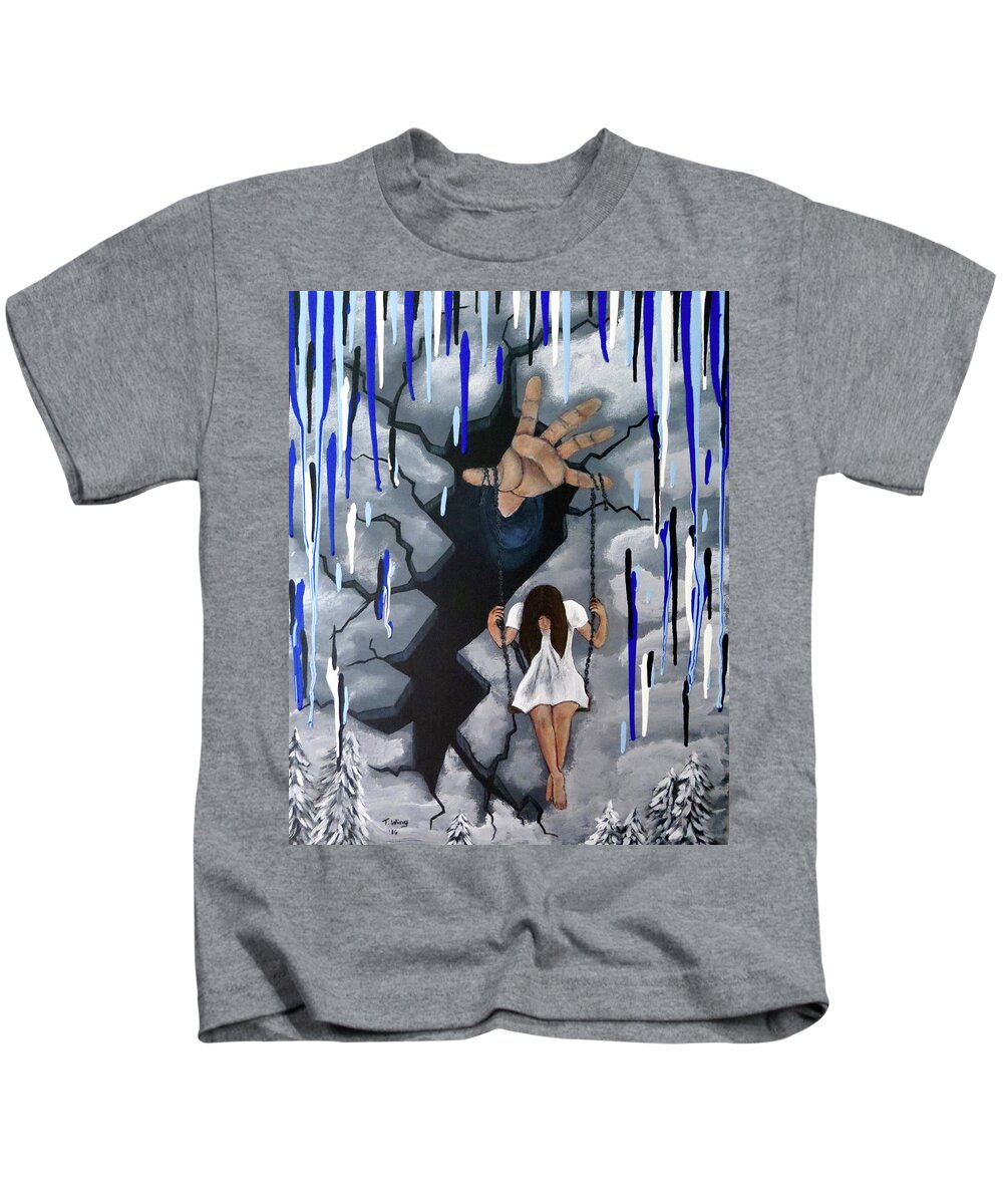 Depression Kids T-Shirt featuring the painting Depression by Teresa Wing