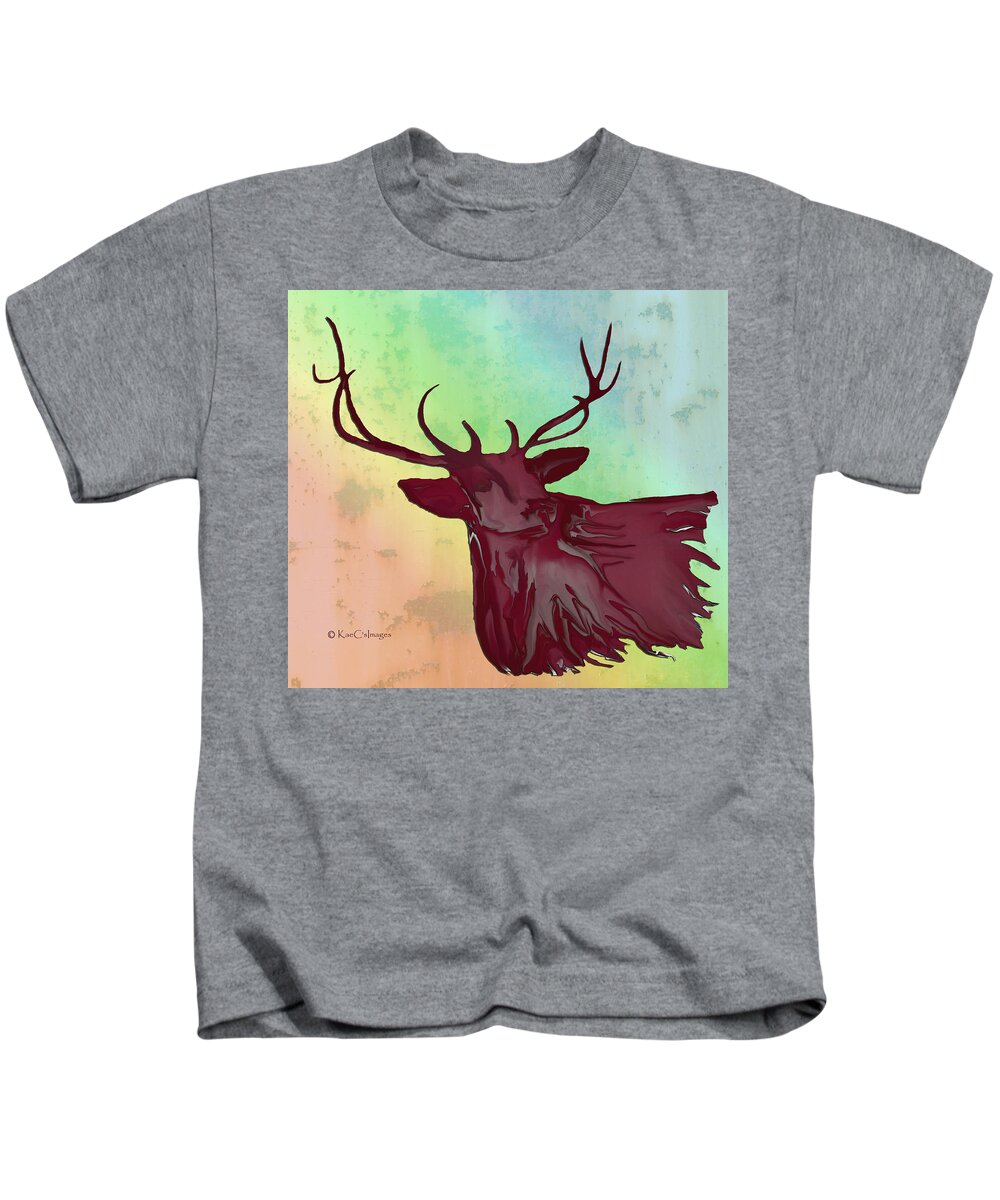 Digital Art Kids T-Shirt featuring the digital art Montana Elk #1 by Kae Cheatham