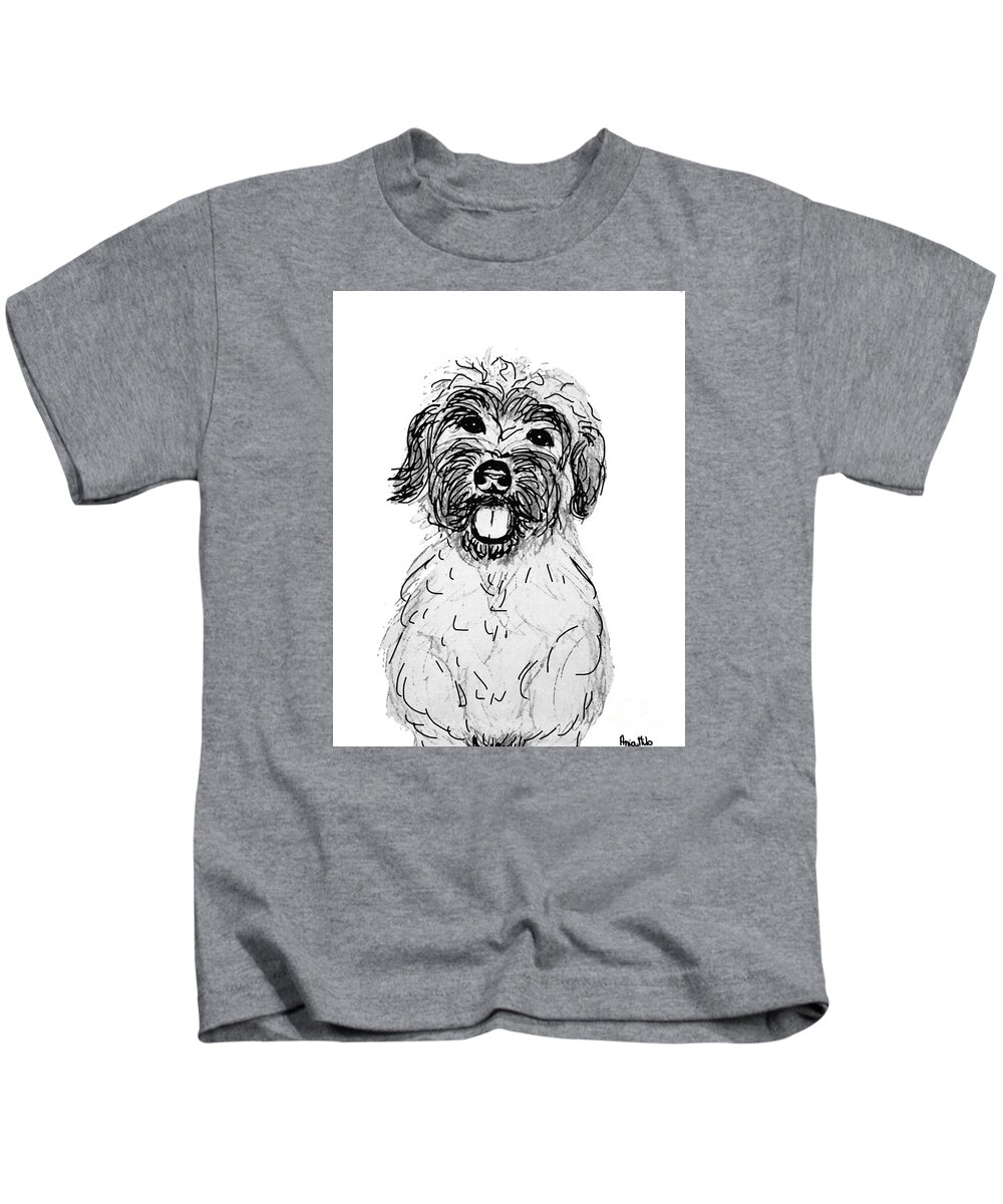 Dog Kids T-Shirt featuring the digital art Dog Sketch in Charcoal 6 by Ania M Milo