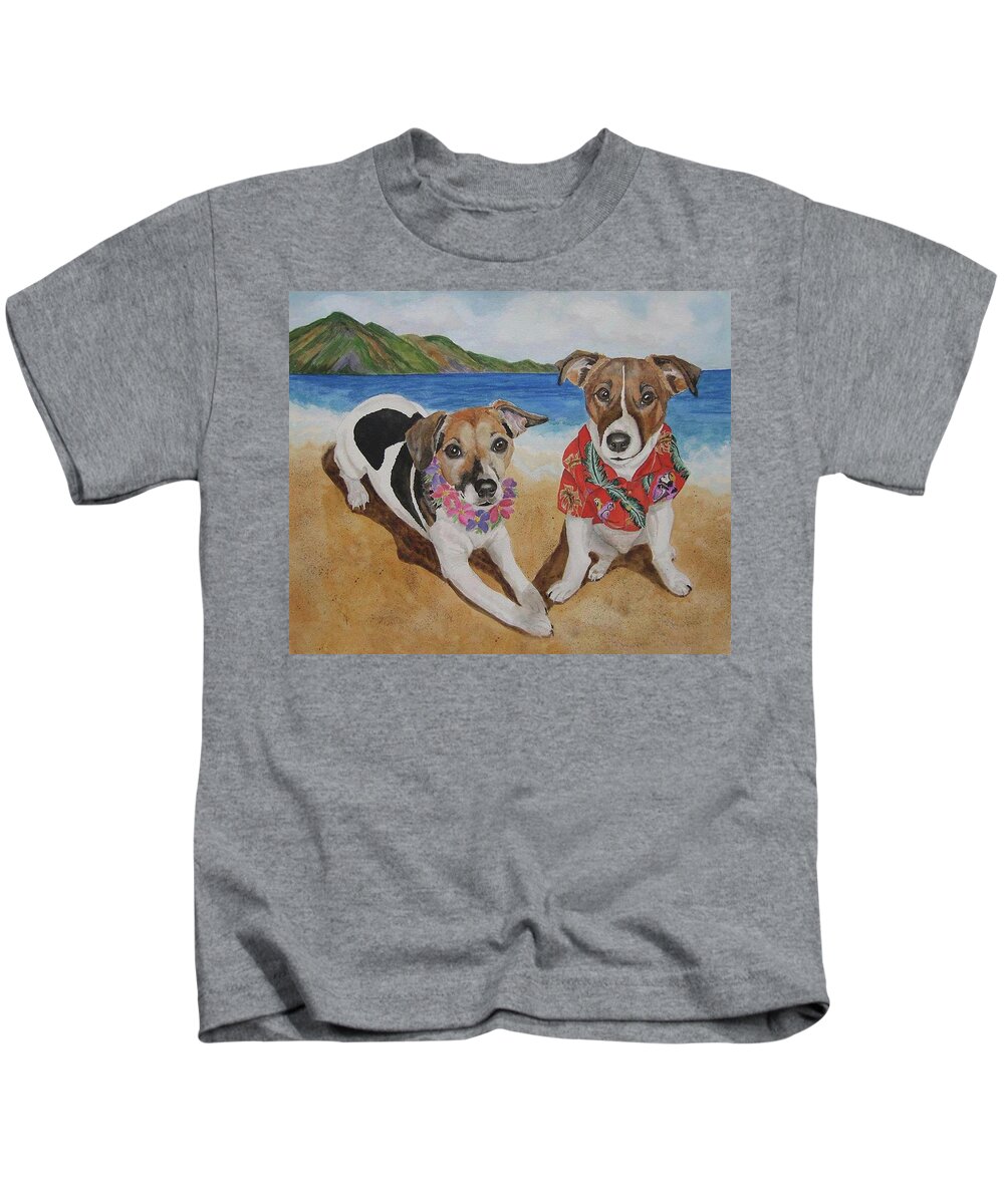 Jack Russell Terrier Kids T-Shirt featuring the painting Dogs Go Hawaiian by Brenda Kennerly Lannis