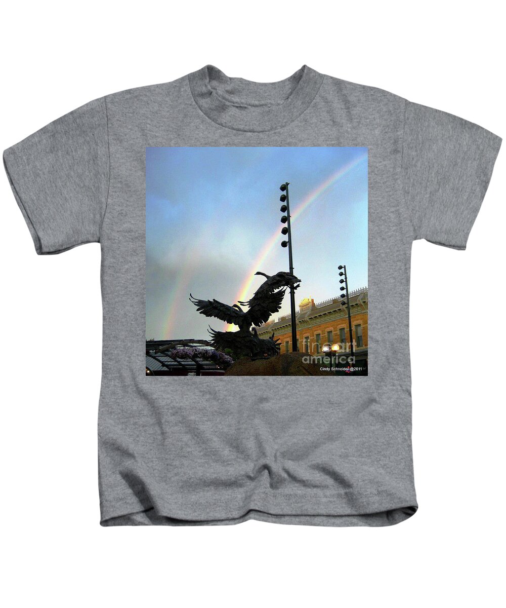 Rainbow Kids T-Shirt featuring the photograph Double Rainbow Over Old Town Square by Cindy Schneider