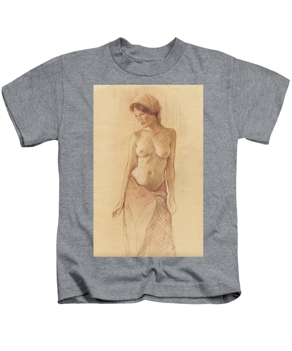 Breasts Kids T-Shirt featuring the drawing Draped Figure by David Ladmore