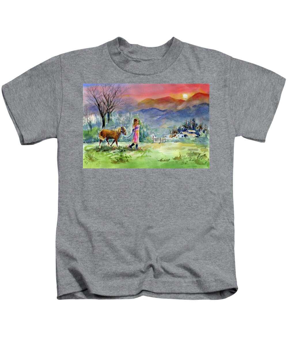 Miniature Horses Kids T-Shirt featuring the painting Dreaming Big by Joan Chlarson