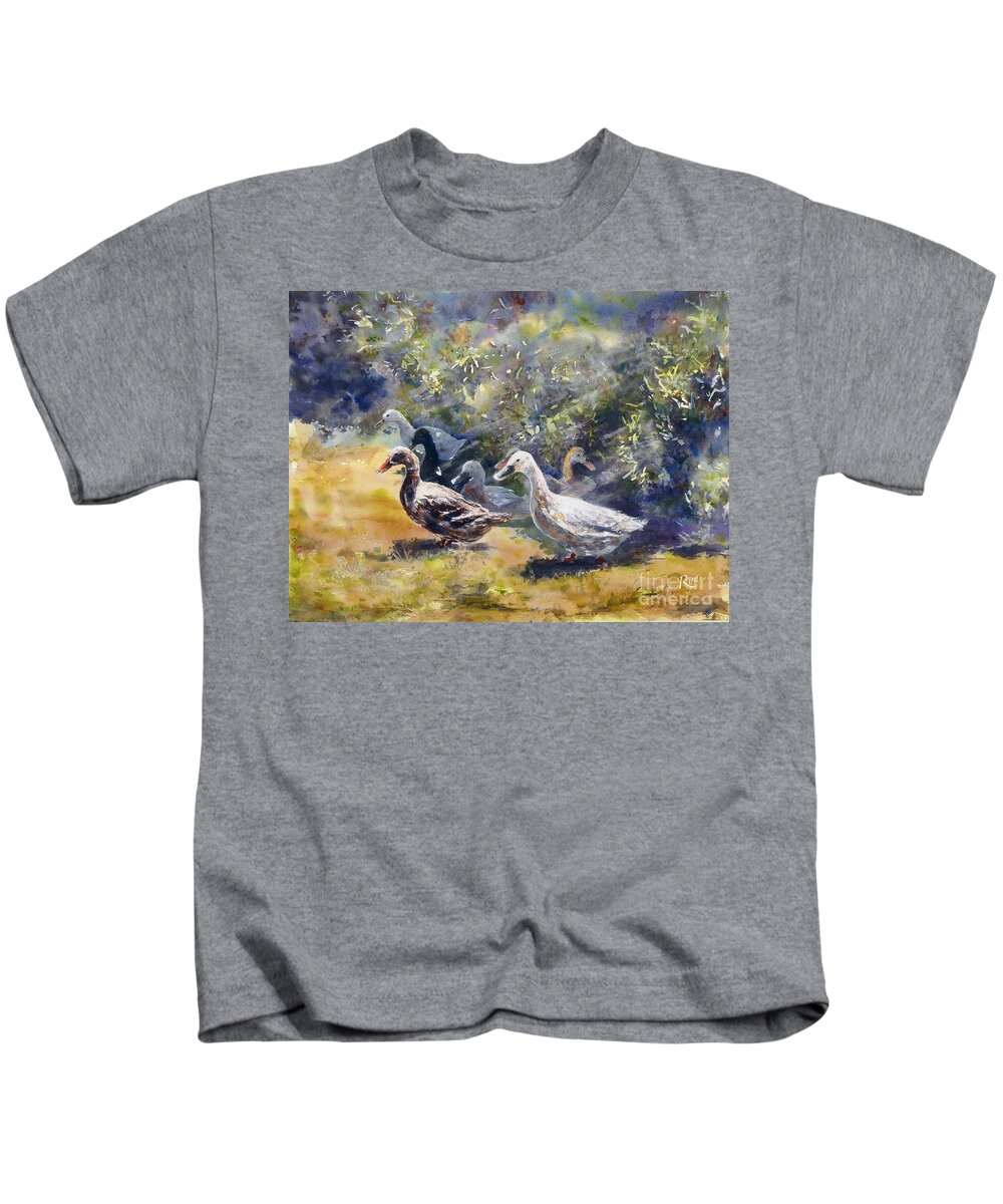 Ducks Kids T-Shirt featuring the painting Duck's Day Out by Ryn Shell