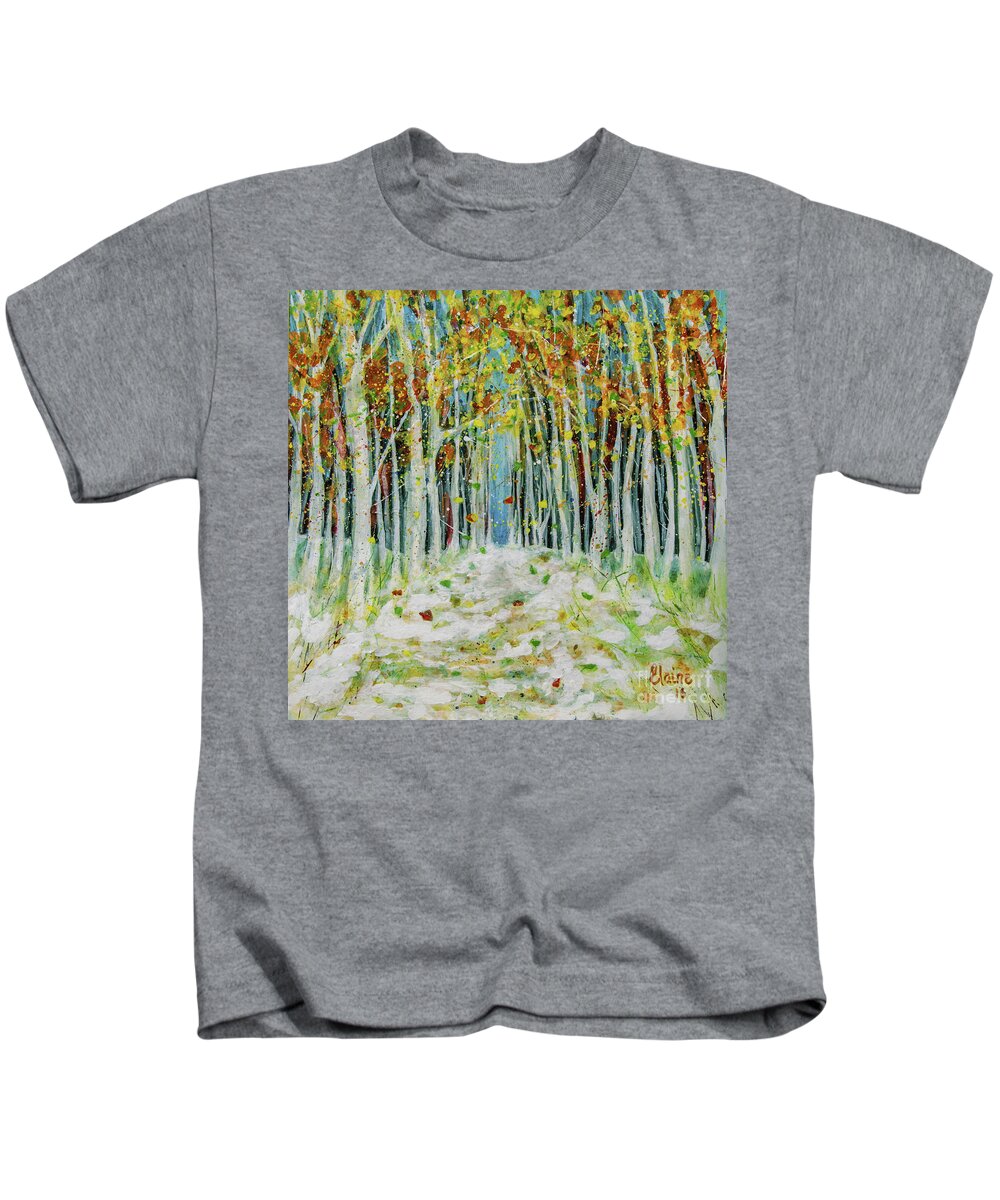 Snow Kids T-Shirt featuring the painting Early Snow by Elaine Berger