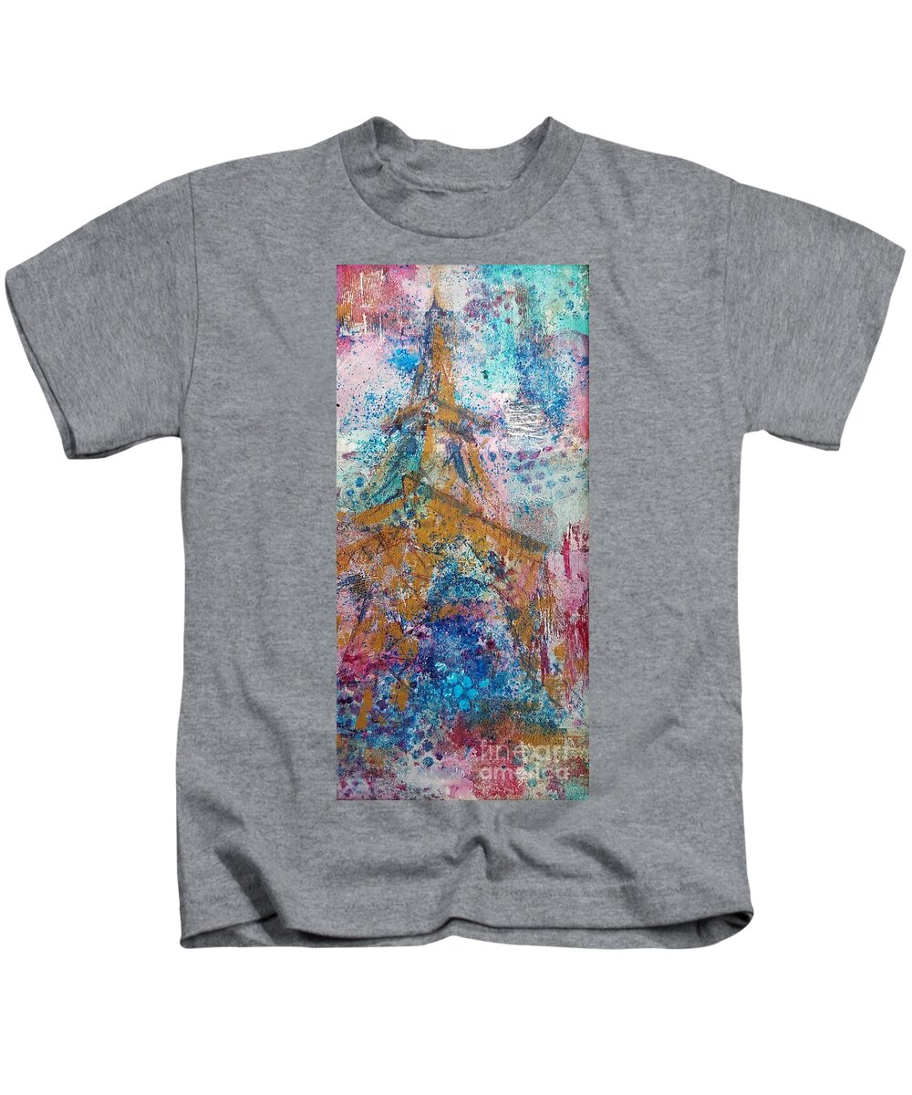 Graffiti Kids T-Shirt featuring the painting Eiffel Tower is the stairway to heaven by Lisa Debaets