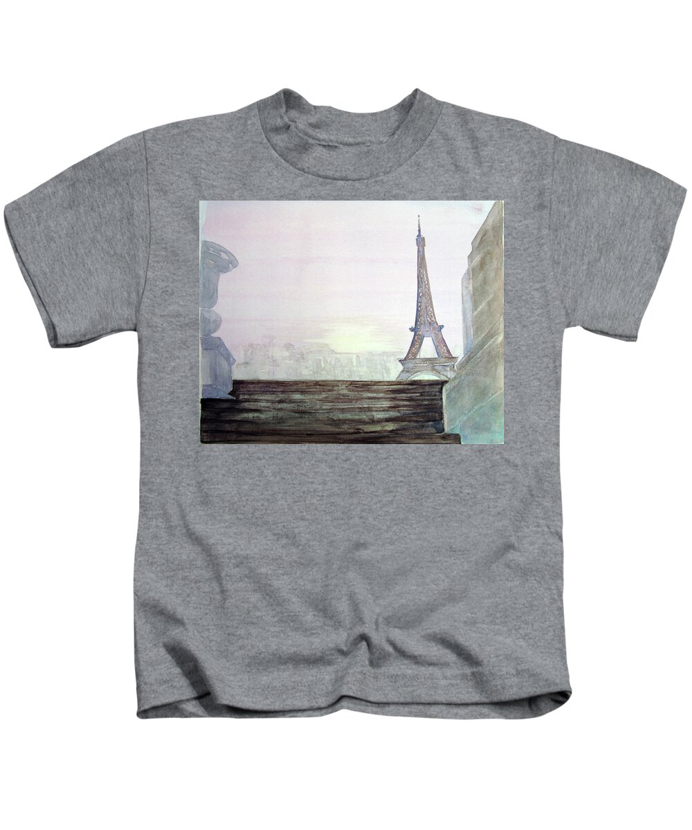 Eiffel Kids T-Shirt featuring the painting Eiffel Tower by Karen Coggeshall