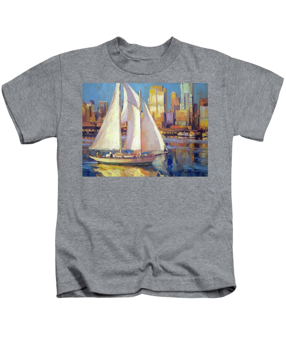 Seattle Kids T-Shirt featuring the painting Elliot Bay by Steve Henderson