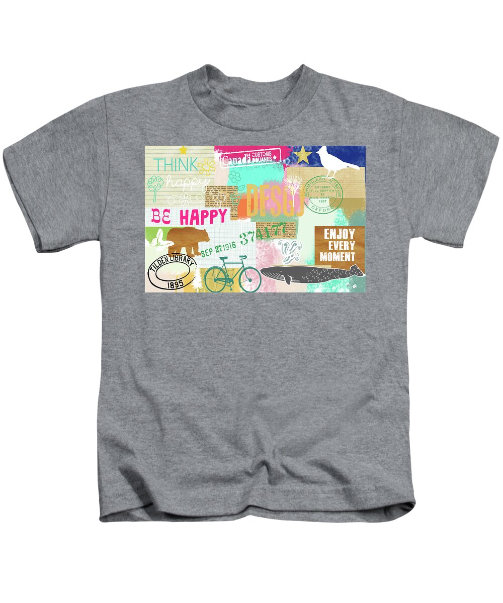 Enjoy Every Moment Kids T-Shirt featuring the mixed media Enjoy every moment collage by Claudia Schoen