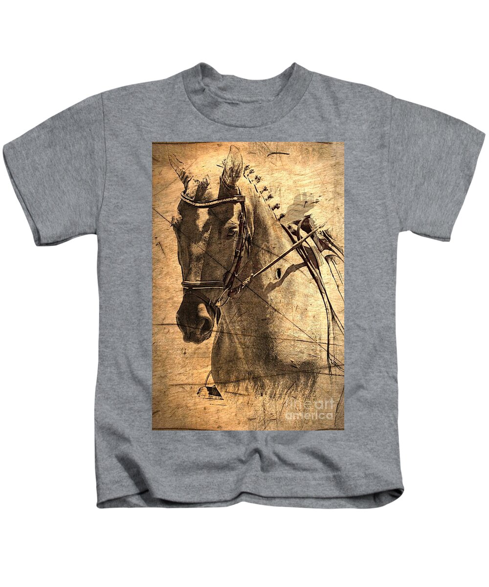Horse Kids T-Shirt featuring the photograph Equestrian by Clare Bevan