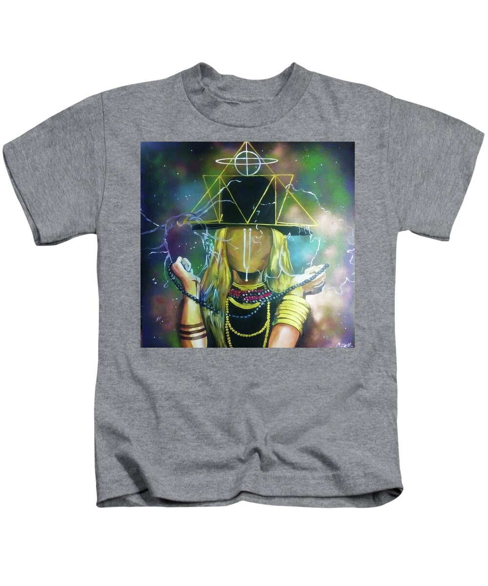 Erykah Badu My Muse Kids T-Shirt featuring the painting Erykah the Universe by Femme Blaicasso