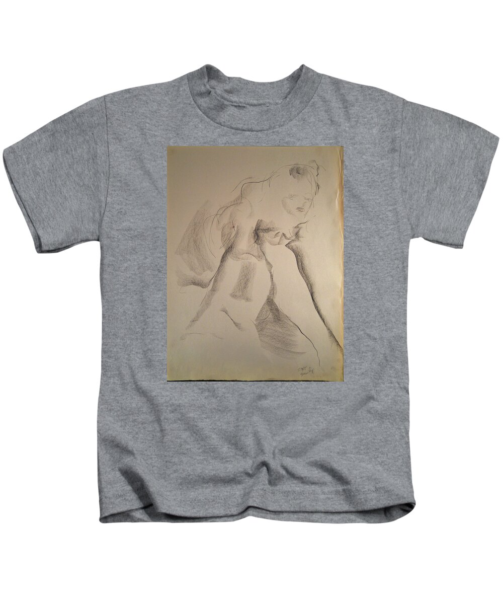 Life Model Sketch Kids T-Shirt featuring the drawing Esq 2015-10-02-05 by Jean-Marc Robert