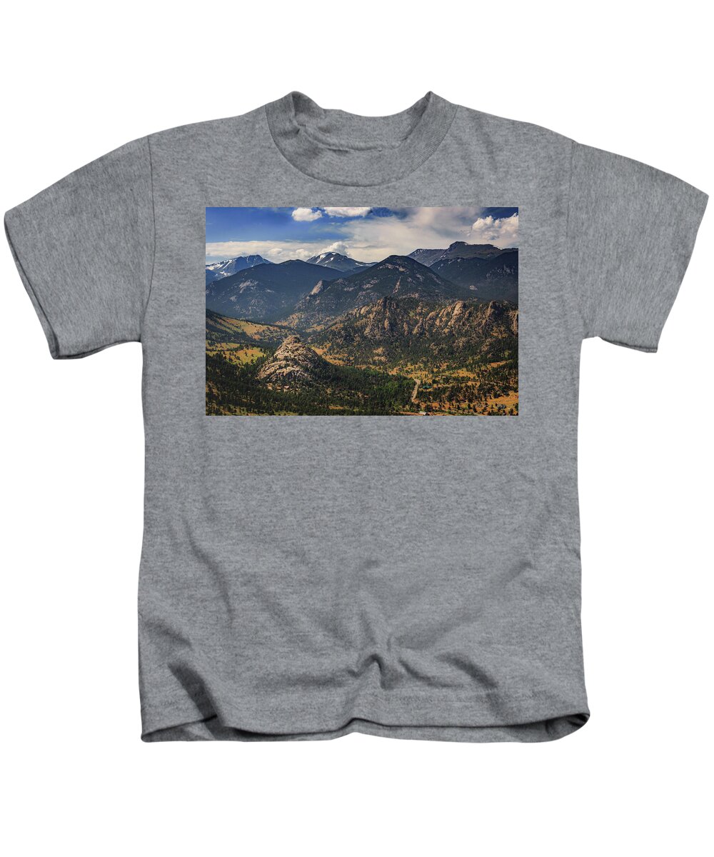 Beauty In Nature Kids T-Shirt featuring the photograph Estes Park Aerial by Andy Konieczny