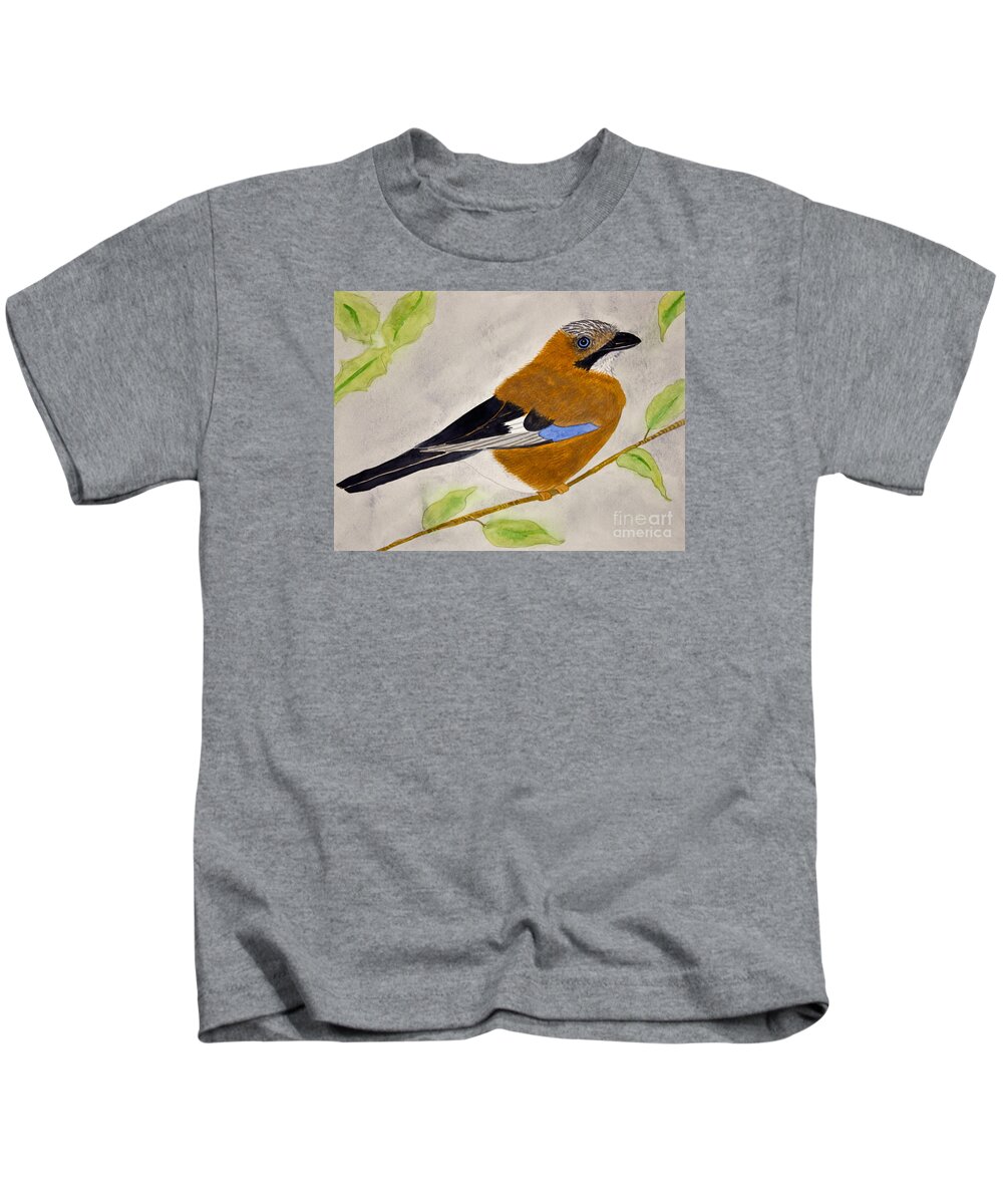 Eurasian Waxwing Kids T-Shirt featuring the painting Eurasian Waxwing by Norma Appleton