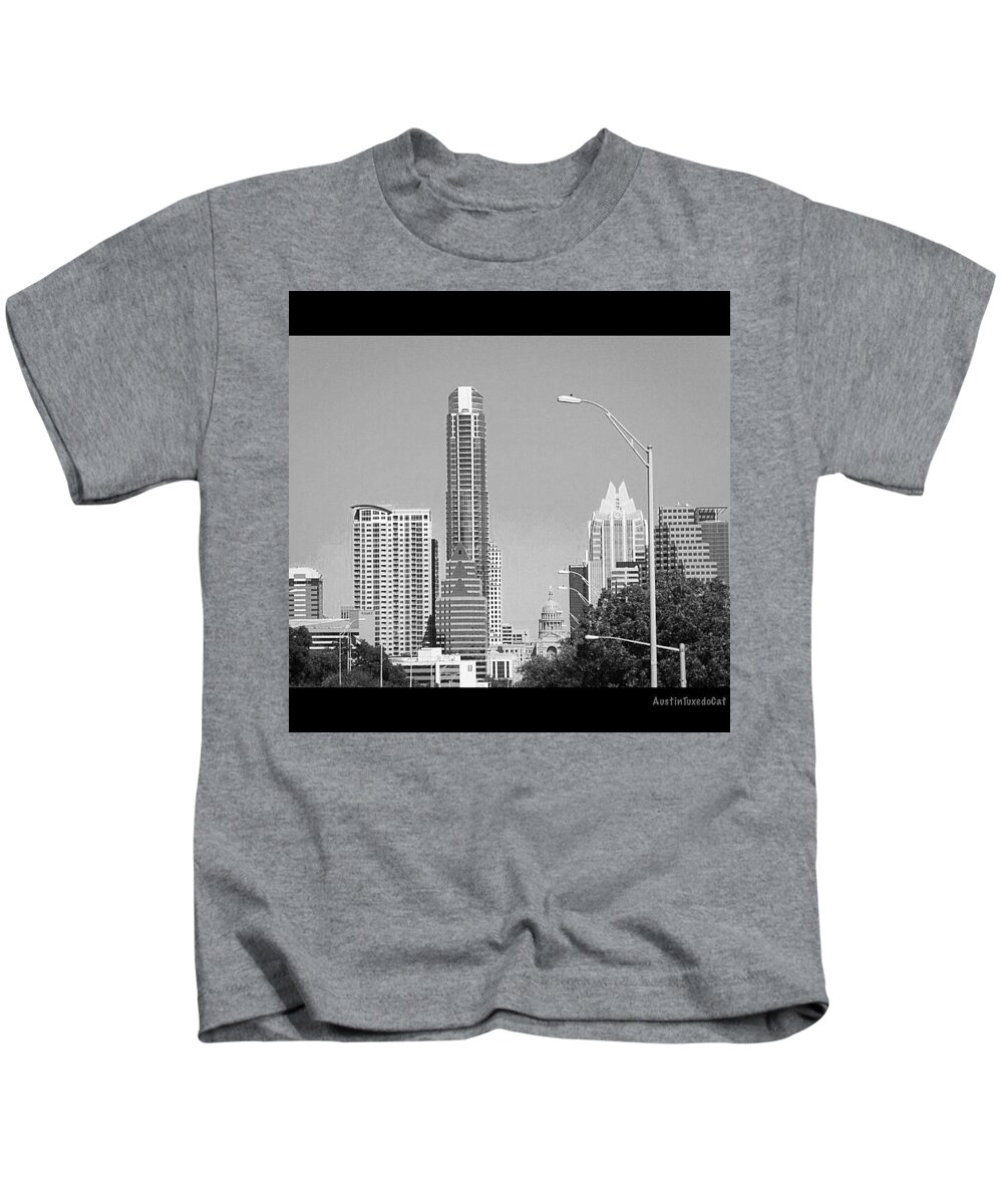 Beautiful Kids T-Shirt featuring the photograph Even In #blackandwhite, The #skyline Of by Austin Tuxedo Cat