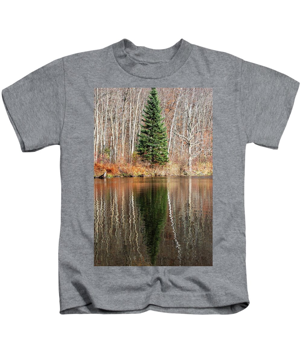 Darin Volpe Nature Kids T-Shirt featuring the photograph Evergreen - Buck Lake, Vermont by Darin Volpe