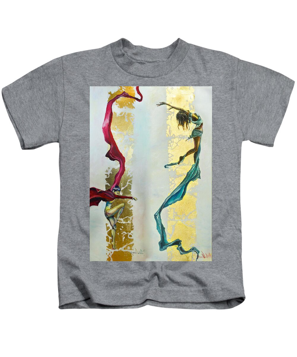Dancers Kids T-Shirt featuring the painting Exhale Inhale Complete by Ksenia VanderHoff