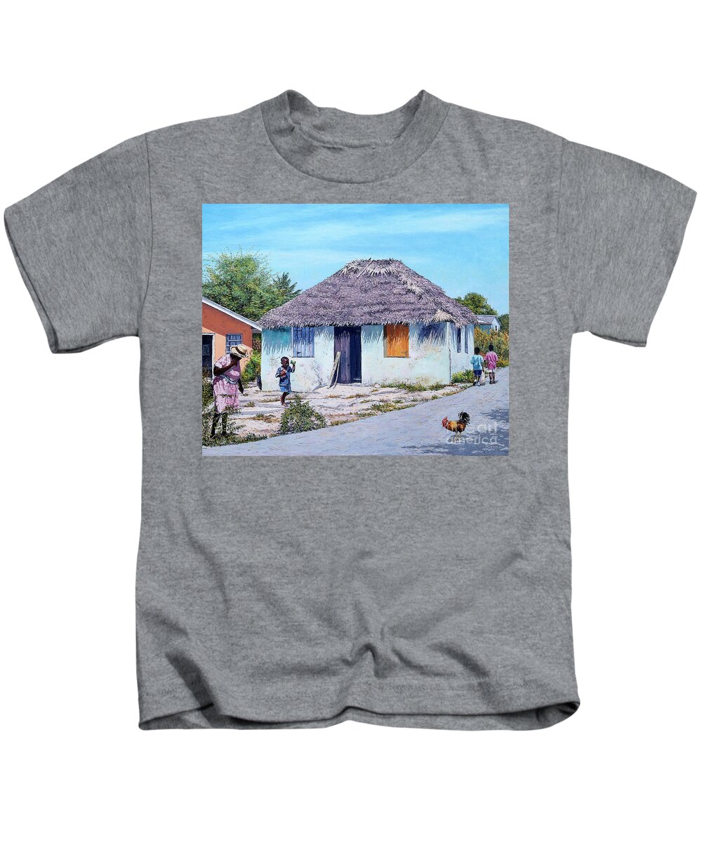 Eddie Kids T-Shirt featuring the painting Exuma Thatch Hut by Eddie Minnis