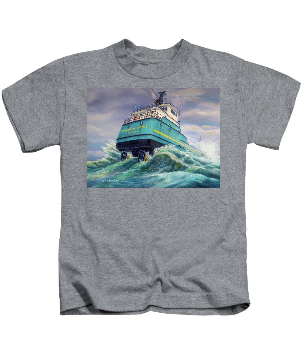 Boat Kids T-Shirt featuring the painting  F/V Cornelia Marie by Wayne Enslow