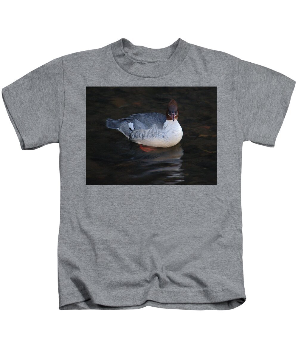 Female Kids T-Shirt featuring the photograph Female Goosander In River by Adrian Wale