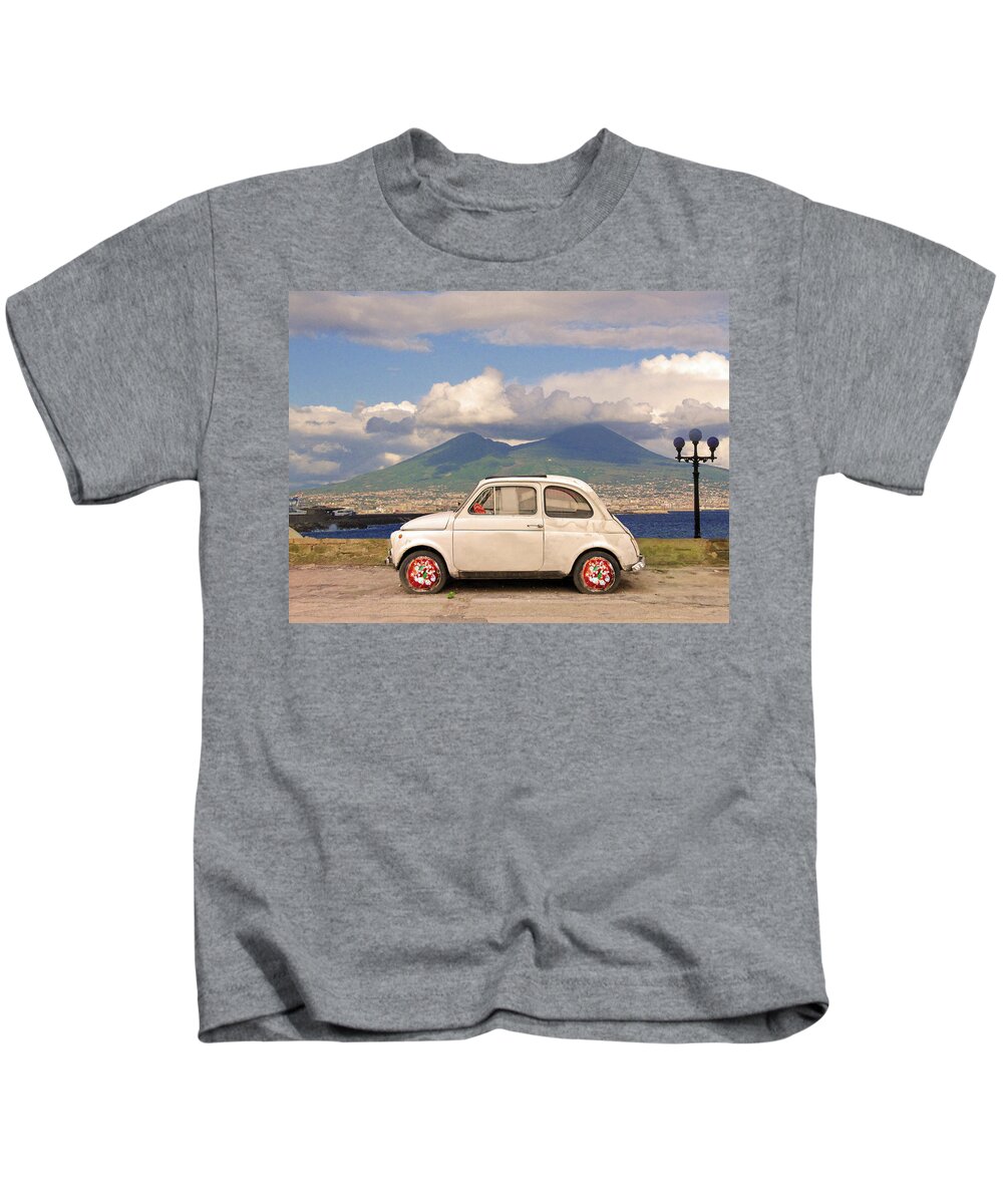 Fiat 500 Kids T-Shirt featuring the digital art Fiat 500 Pizza by Dario ASSISI