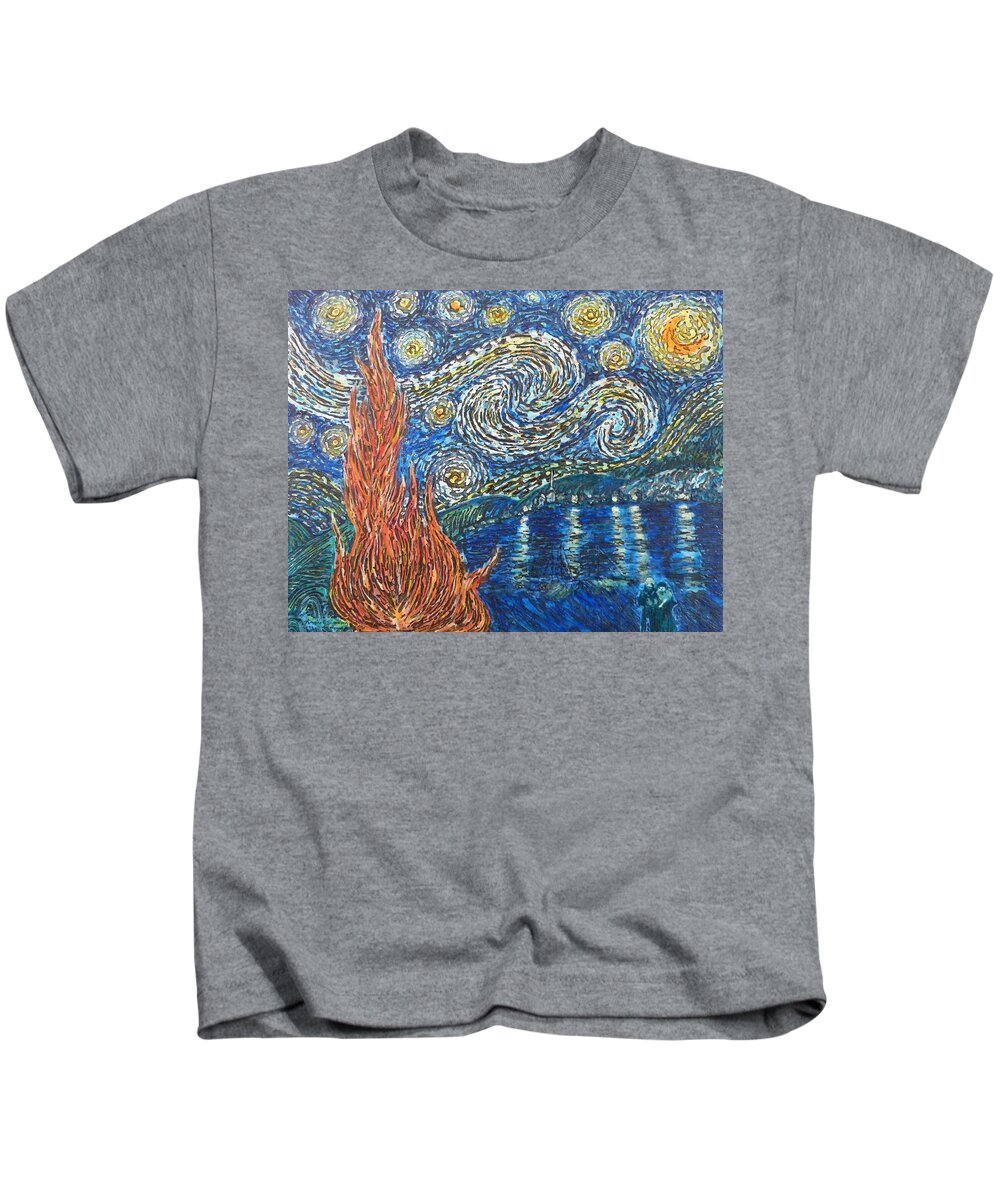 Fiery Night Kids T-Shirt featuring the painting Fiery Night by Amelie Simmons
