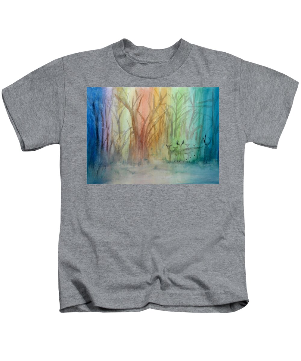 Rainbow Kids T-Shirt featuring the painting Finian's Rainbow by Donna Blackhall