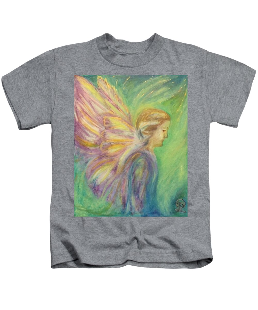 Fiona The Butterfly Angel Kids T-Shirt featuring the painting Fiona the Butterfly Angel by Therese Legere