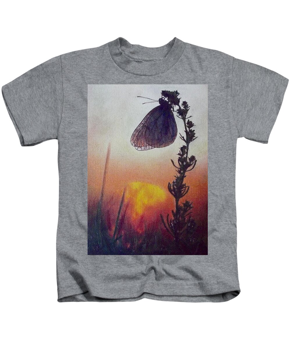 Sunset Kids T-Shirt featuring the painting Fire In The Sky by Cara Frafjord