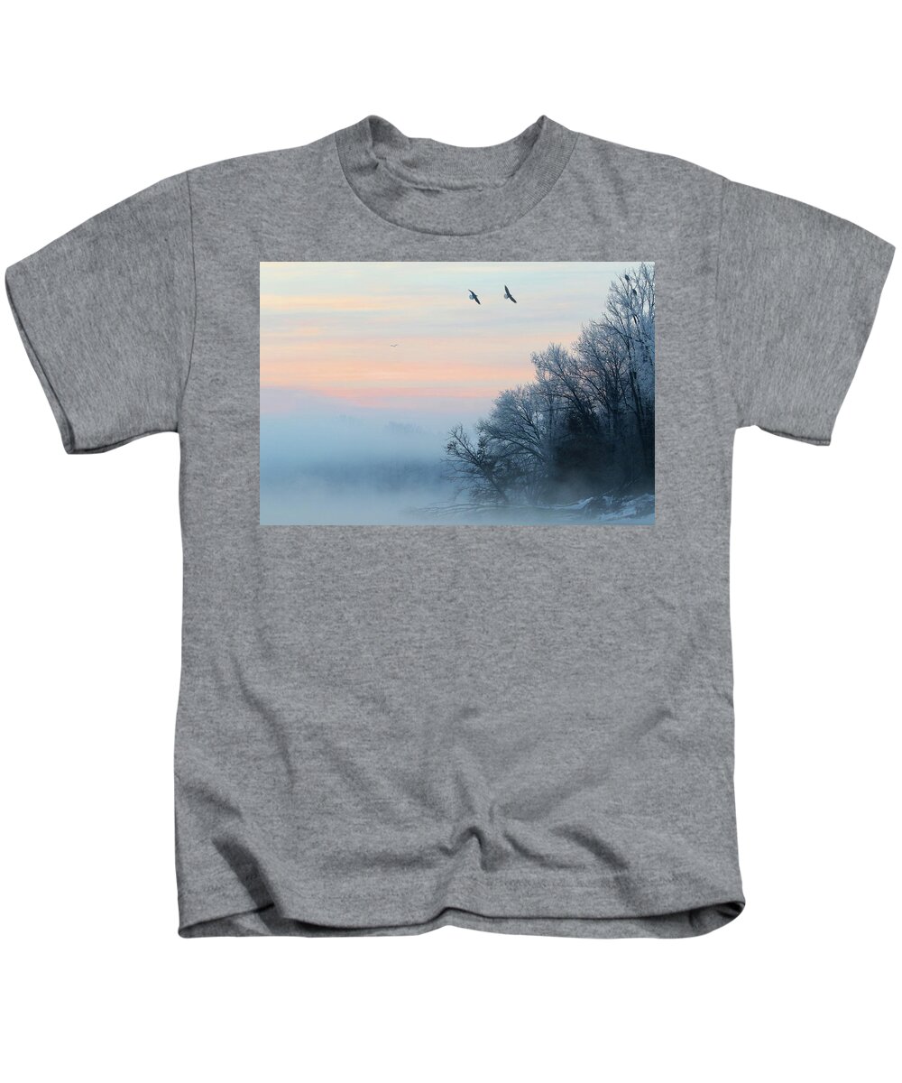 Bald Eagle Kids T-Shirt featuring the photograph First Light Flyers by Brook Burling