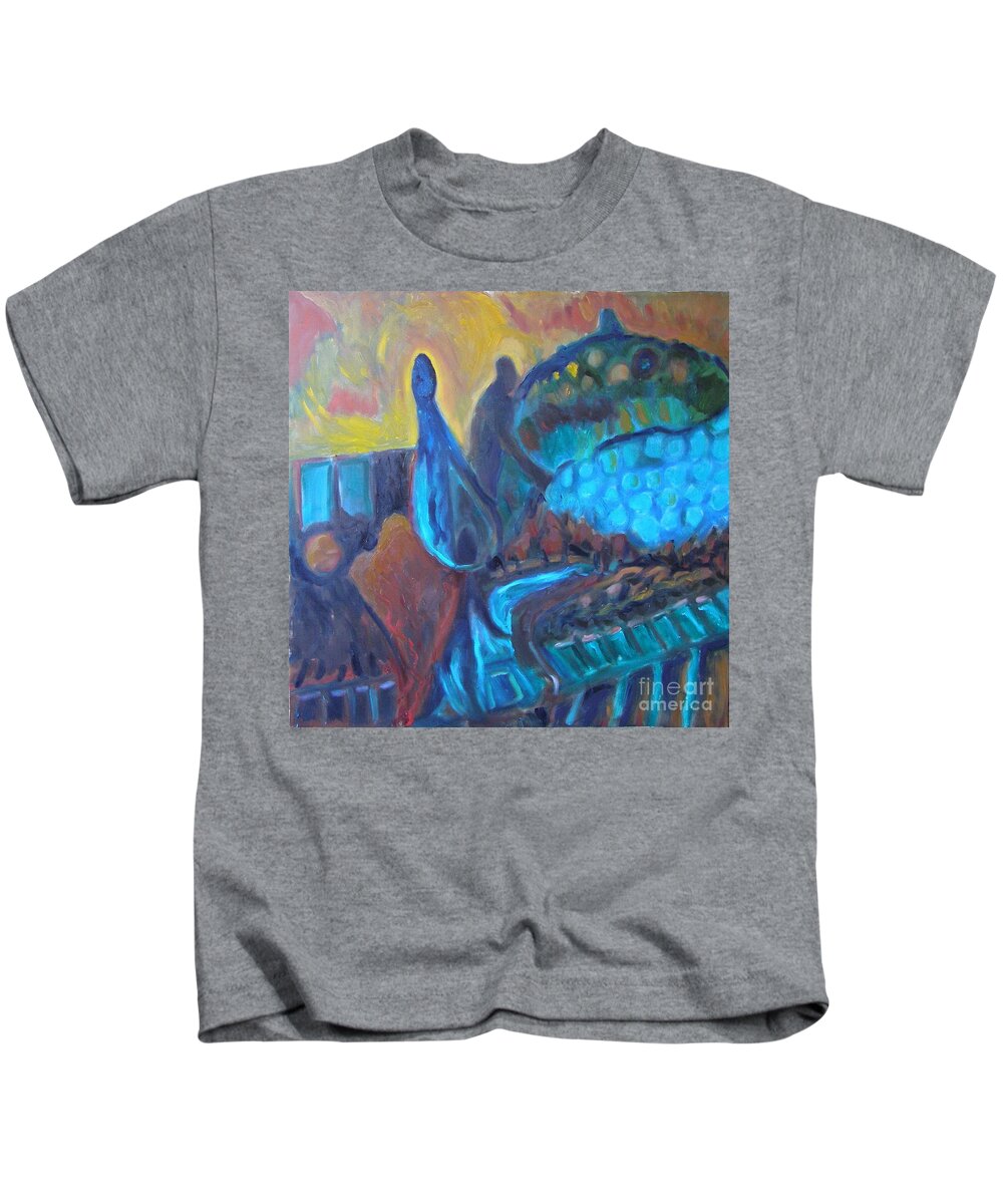 Automatism Kids T-Shirt featuring the painting Fish Hug by Marc Poirier