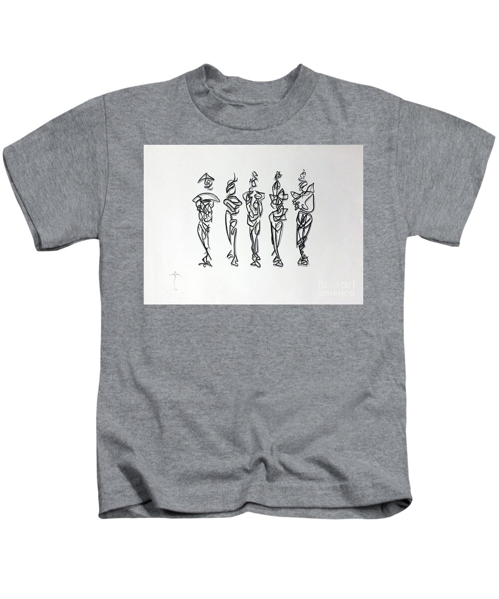  Kids T-Shirt featuring the drawing Five Muses by James Lanigan Thompson MFA