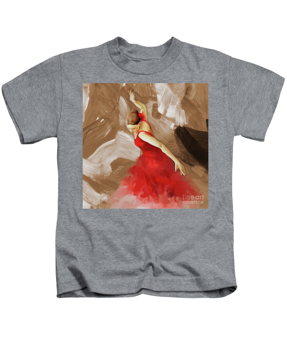 Flamenco Kids T-Shirt featuring the painting Flamenco dance women 02 by Gull G