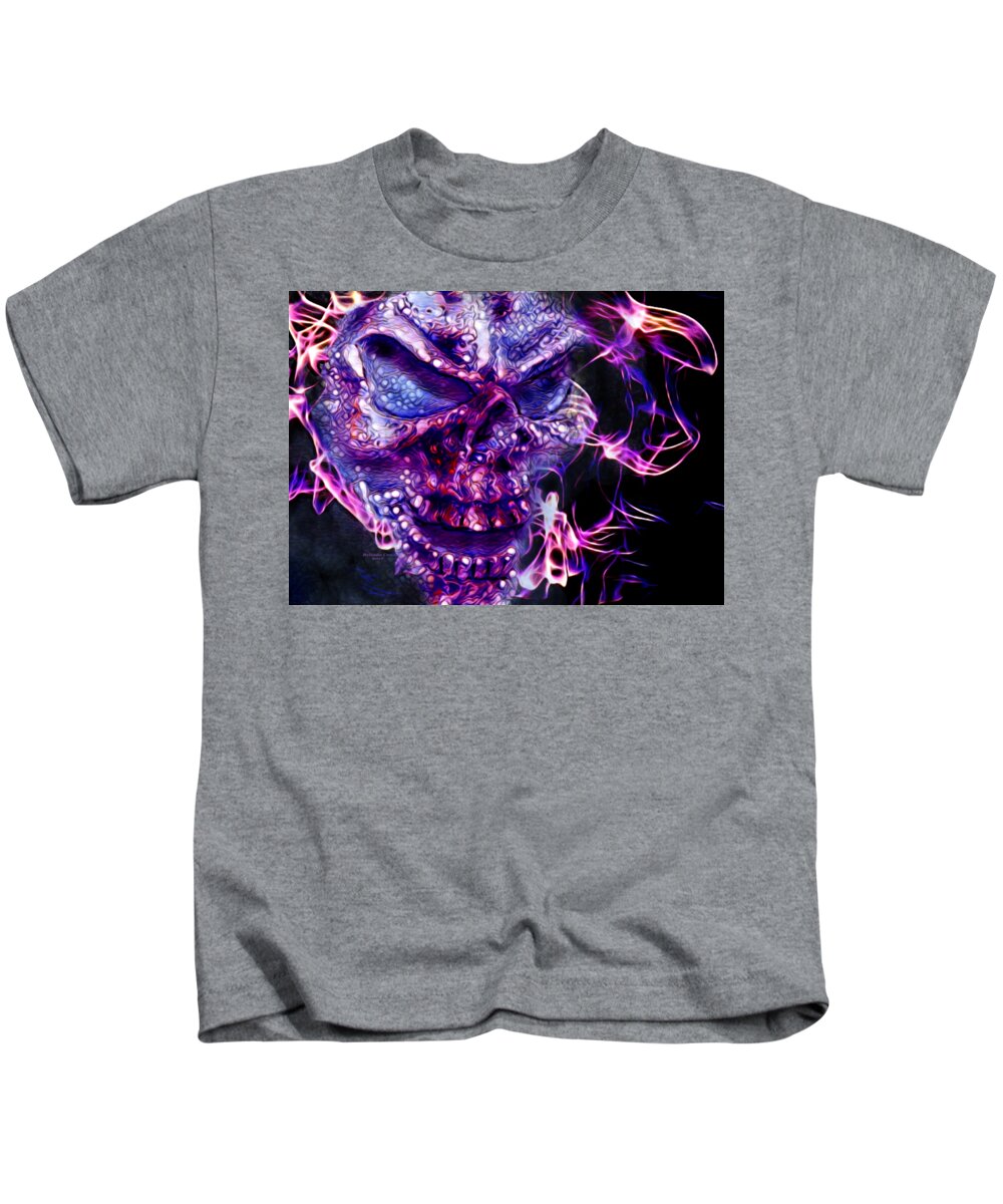 Digital Art Kids T-Shirt featuring the digital art Flaming Skull by Artful Oasis