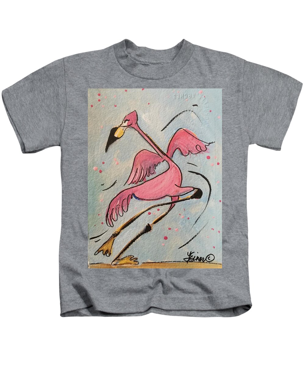Flamingo Kids T-Shirt featuring the painting Flamingo Flair by Terri Einer