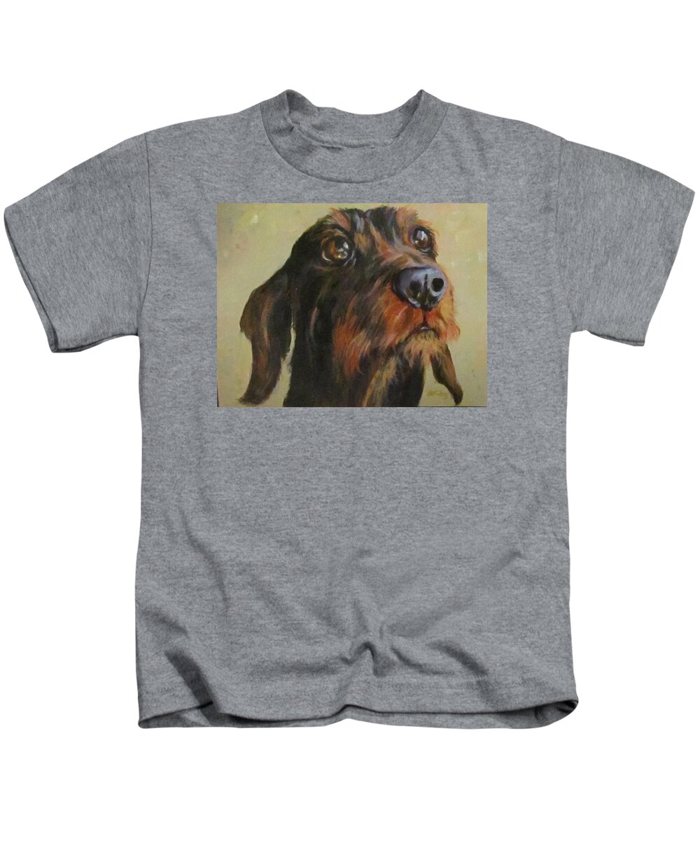 Dog Kids T-Shirt featuring the painting Flavi by Barbara O'Toole