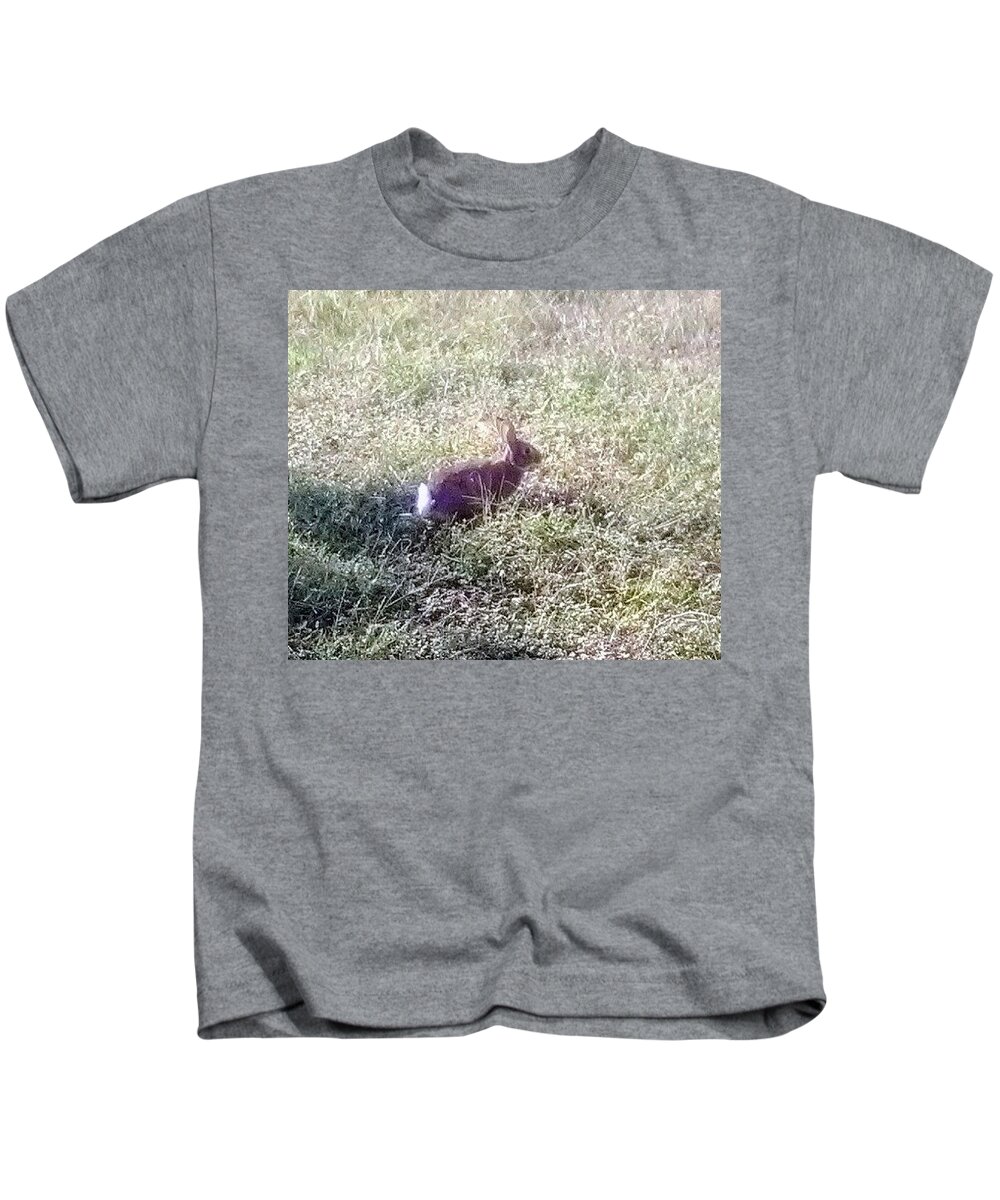 Rabbit. Bunny .wildlife Sanctuary Kids T-Shirt featuring the photograph Floppy Our Local Bunny by Suzanne Berthier