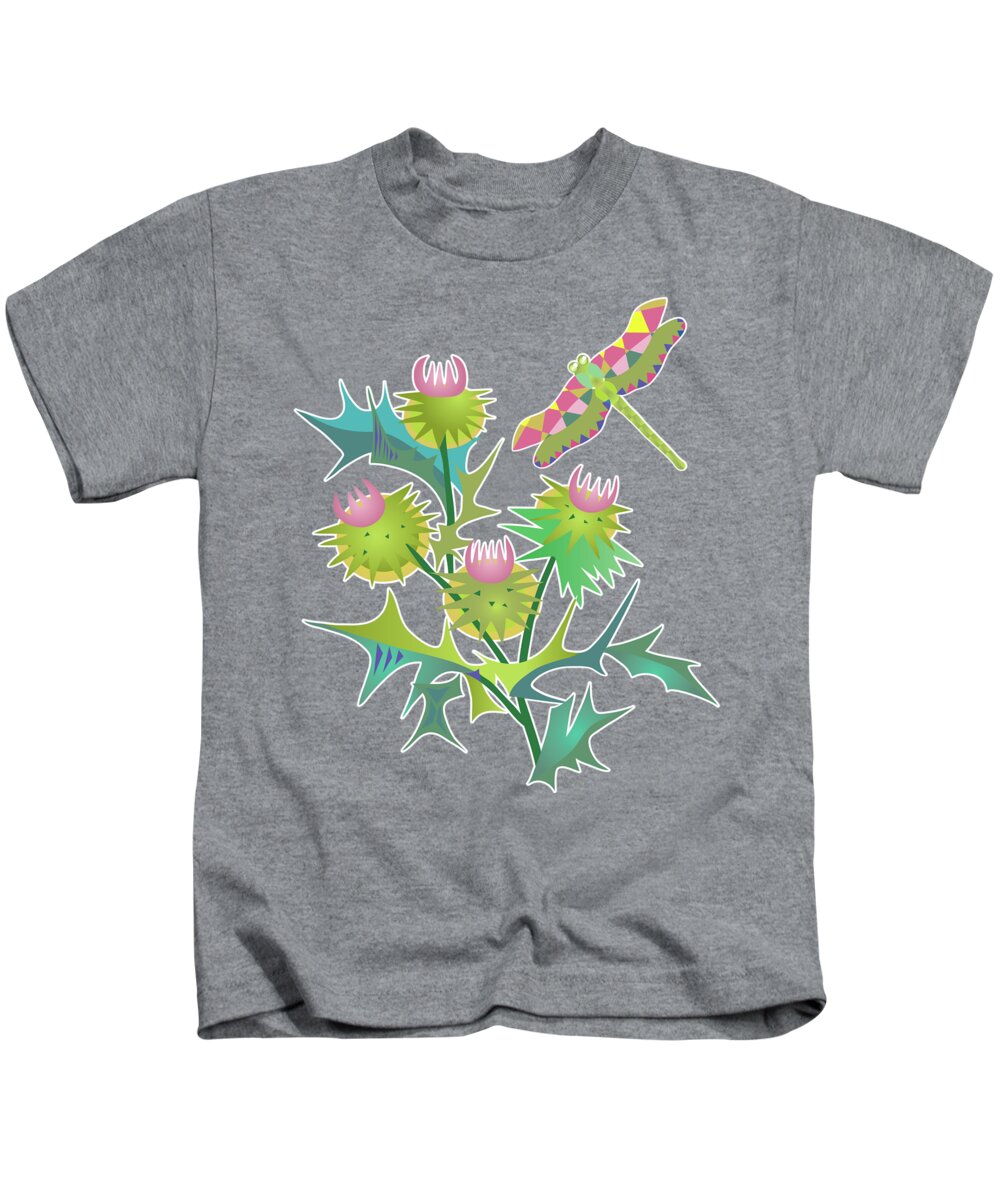 Thistle Kids T-Shirt featuring the digital art Floral Pattern With Thistle by Ariadna De Raadt