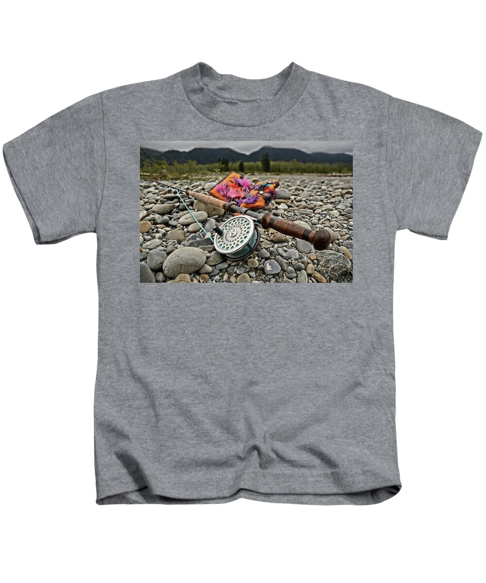  Kids T-Shirt featuring the photograph Fly Rod and Streamers landscape by Jason Brooks